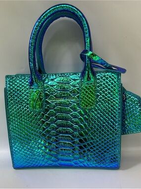 Nathaniel Noir Noir- X Iridescent Vitro Chrome  Croc-Embossed Mini Bag